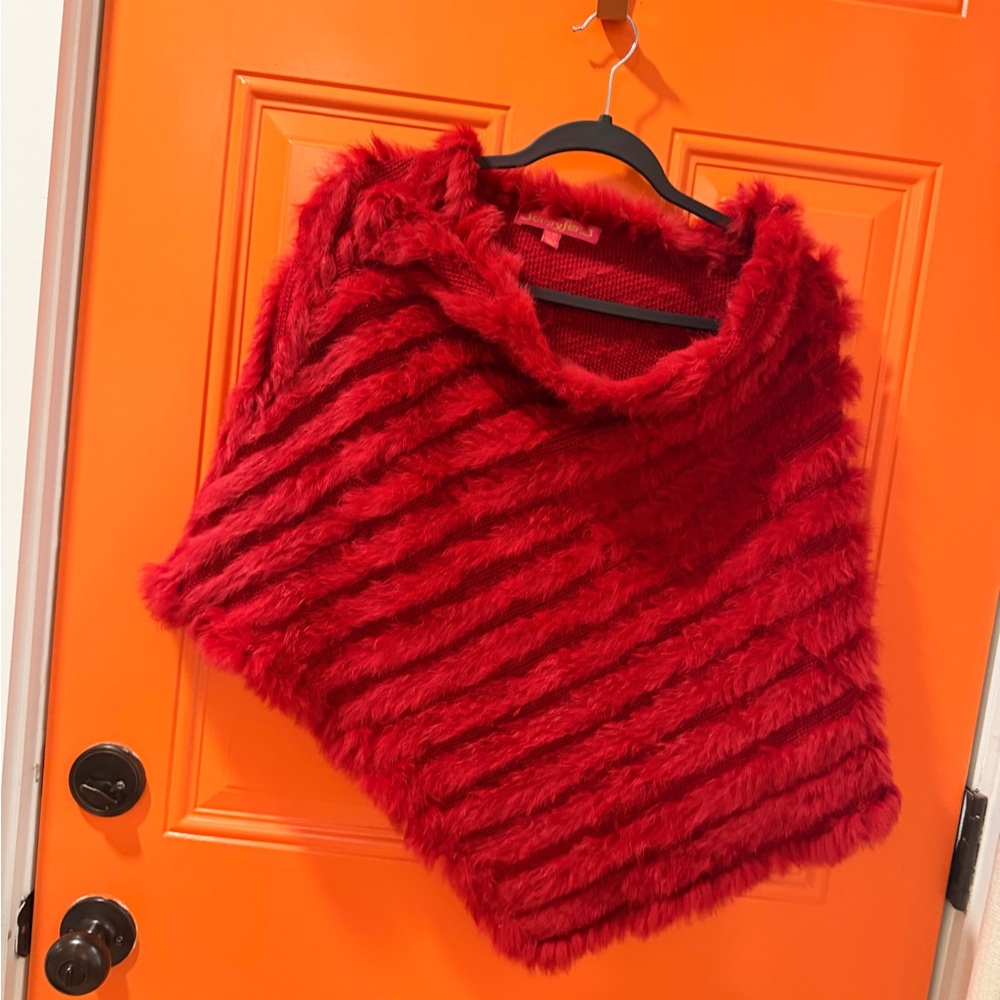 Red Faux Fur Poncho